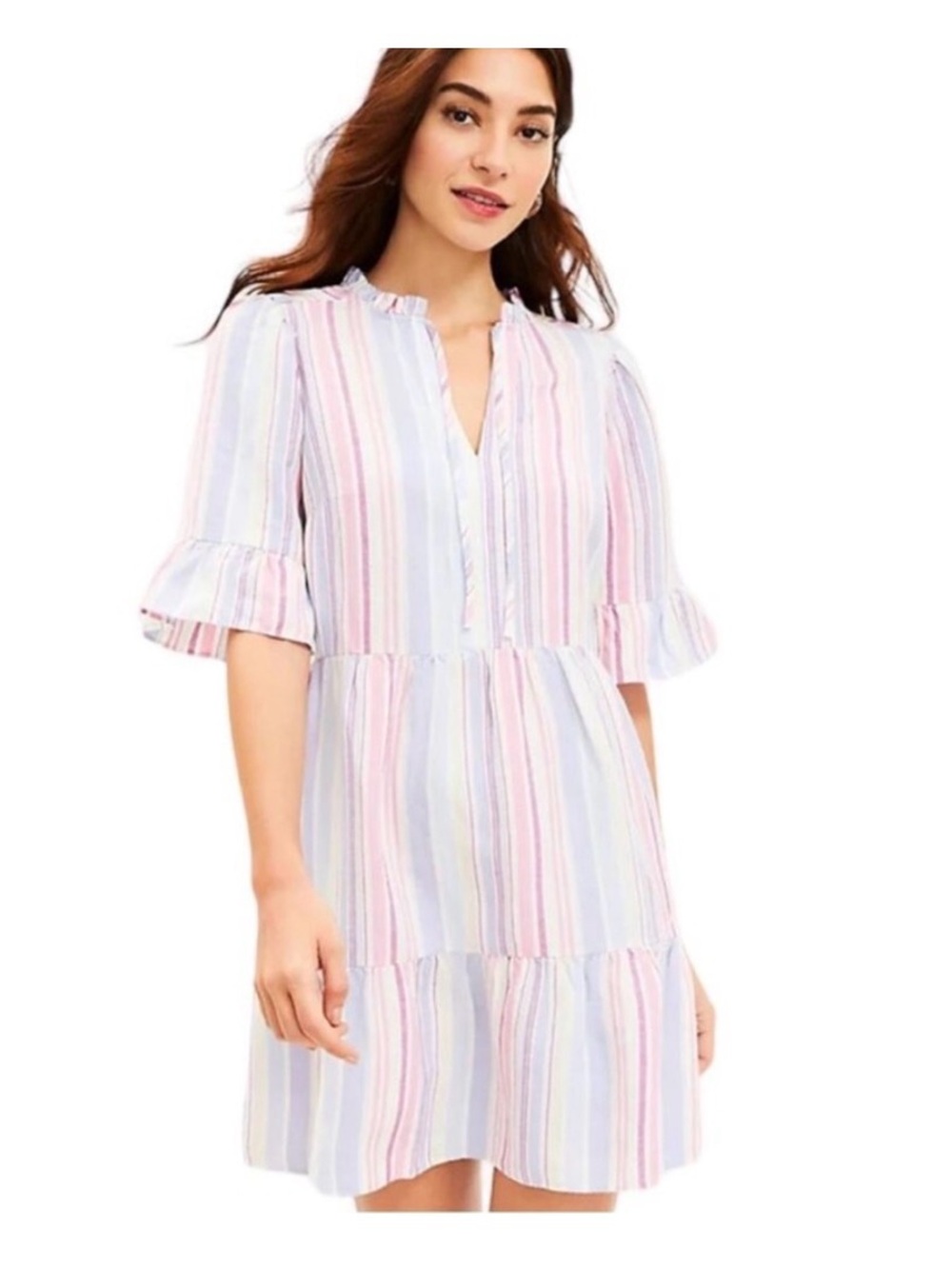LOFT Striped Linen Boho Dress Sz: M